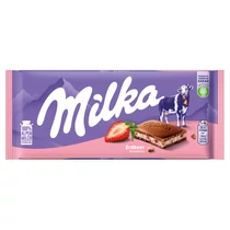 Milka 100g Alpesi tejcsokoládé Eper ízű krémmel töltve