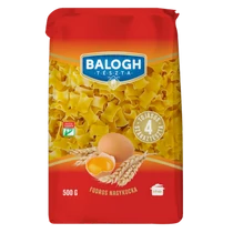 Balogh tészta 0,5kg fodros nagykocka, talpas, álló, visszazárható csom.
