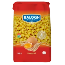 Balogh tészta 0,5kg szarvacska, talpas, álló, visszazárható csom.