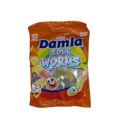 Damla Gummy Sour Worms gumicukor 80g cukorral szórva