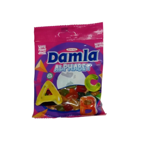 Damla Gummy Alphabet vegyes gyümölcs ízű gumicukor 80g