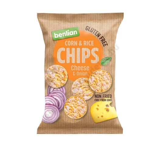 Benlian gluténmentes kuk. és barnarizs chips 50g sajtos-hagymás