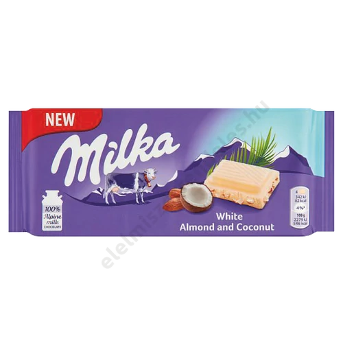Milka 90g kókuszos fehércsokoládé manduladarabokkal