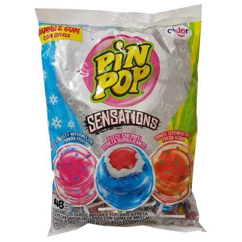 Pin Pop nyalóka+rágóval tt. 48x17g Sensations (eper-meggy-g.dinnye)