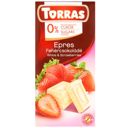 Torras 75g diabetikus, gluténmentes epres fehércsokoládé