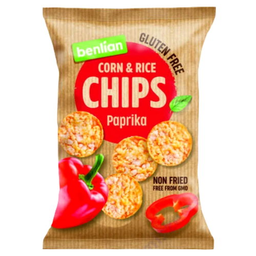 Benlian gluténmentes kuk.és barnarizs chips 50g paprikás