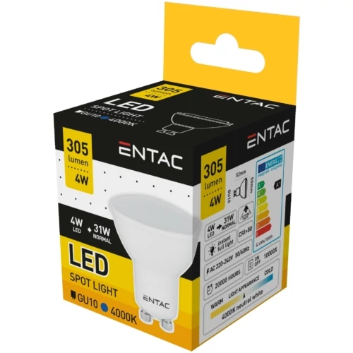 Entac Led spot égő 4W/GU10, (31W)