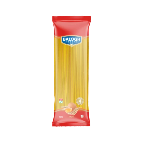 Balogh tészta 0,5kg spagetti, talpas, álló, visszazárható csom.