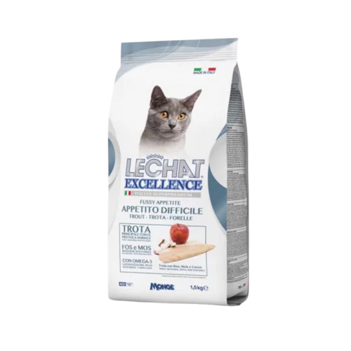 LeChat Excellence 1,5kg macskaeledel válogatós macskáknak, pisztráng