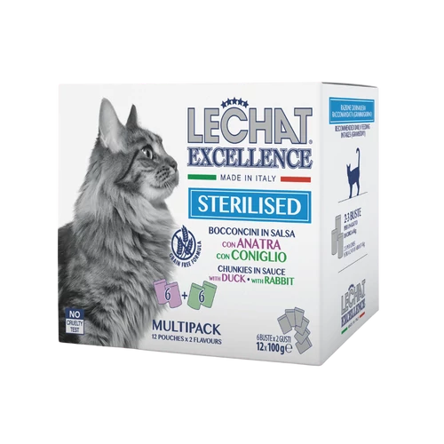 LeChat Excellence 4x100g Steril macskaeledel Kacsa/Nyúl