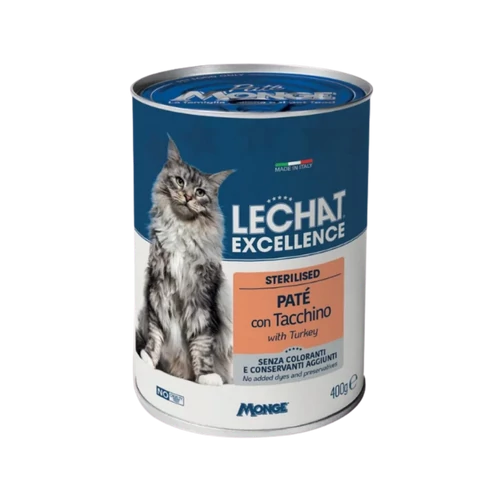 LeChat Excellence 400g Steril macskaeledel Borjú-Pulyka
