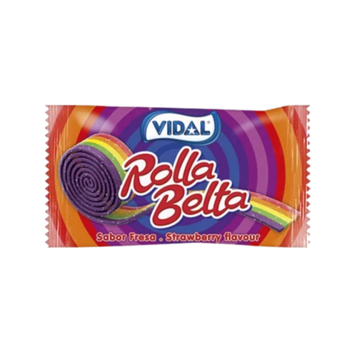 Vidal Rolla belta rainbow 19g - eper ízű savanyú gumicukortekercs