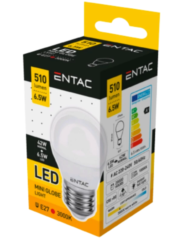 .Entac Led mini gömb, 6,5W/E27,(45W)