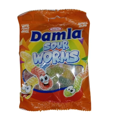 Damla Gummy Sour Worms gumicukor 80g cukorral szórva