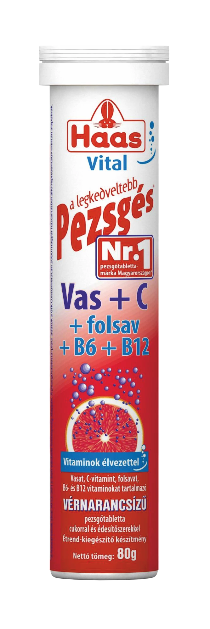 Haas pezsgőtabletta 80g Vas+C-vitamin