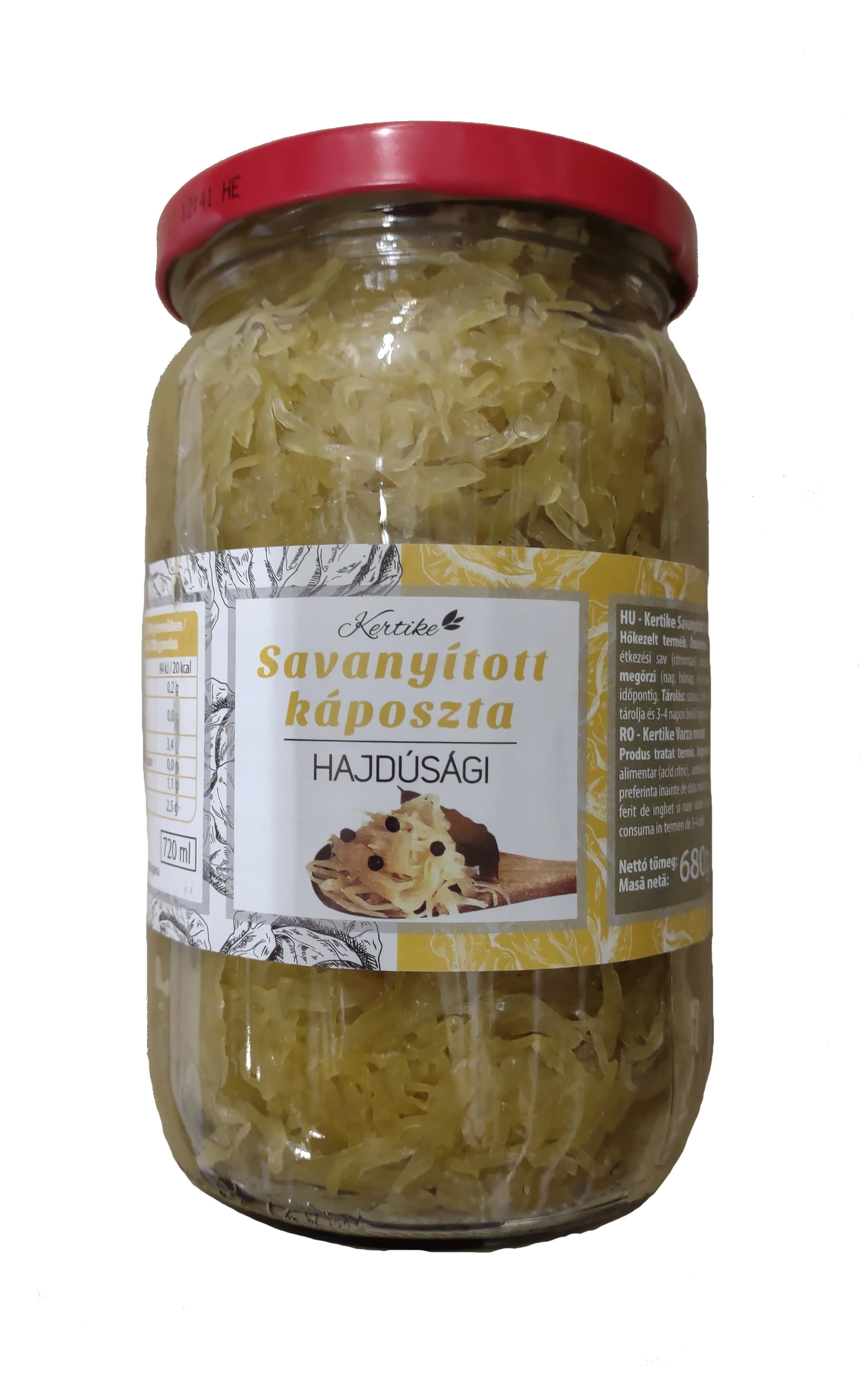 Kertike savanyított káposzta 680g/420g 720ml üv.