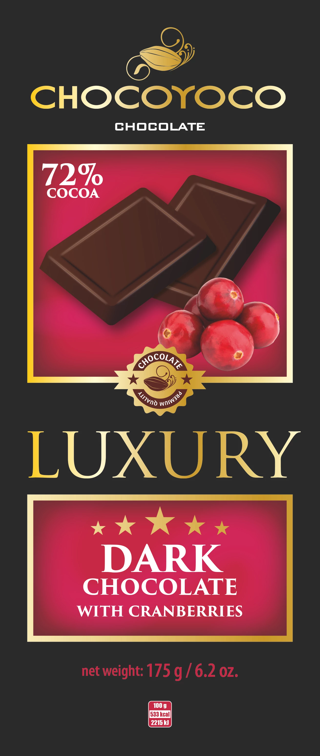 C.yocoLuxury 175g dark áfonya 72%csokoládé tartalommal