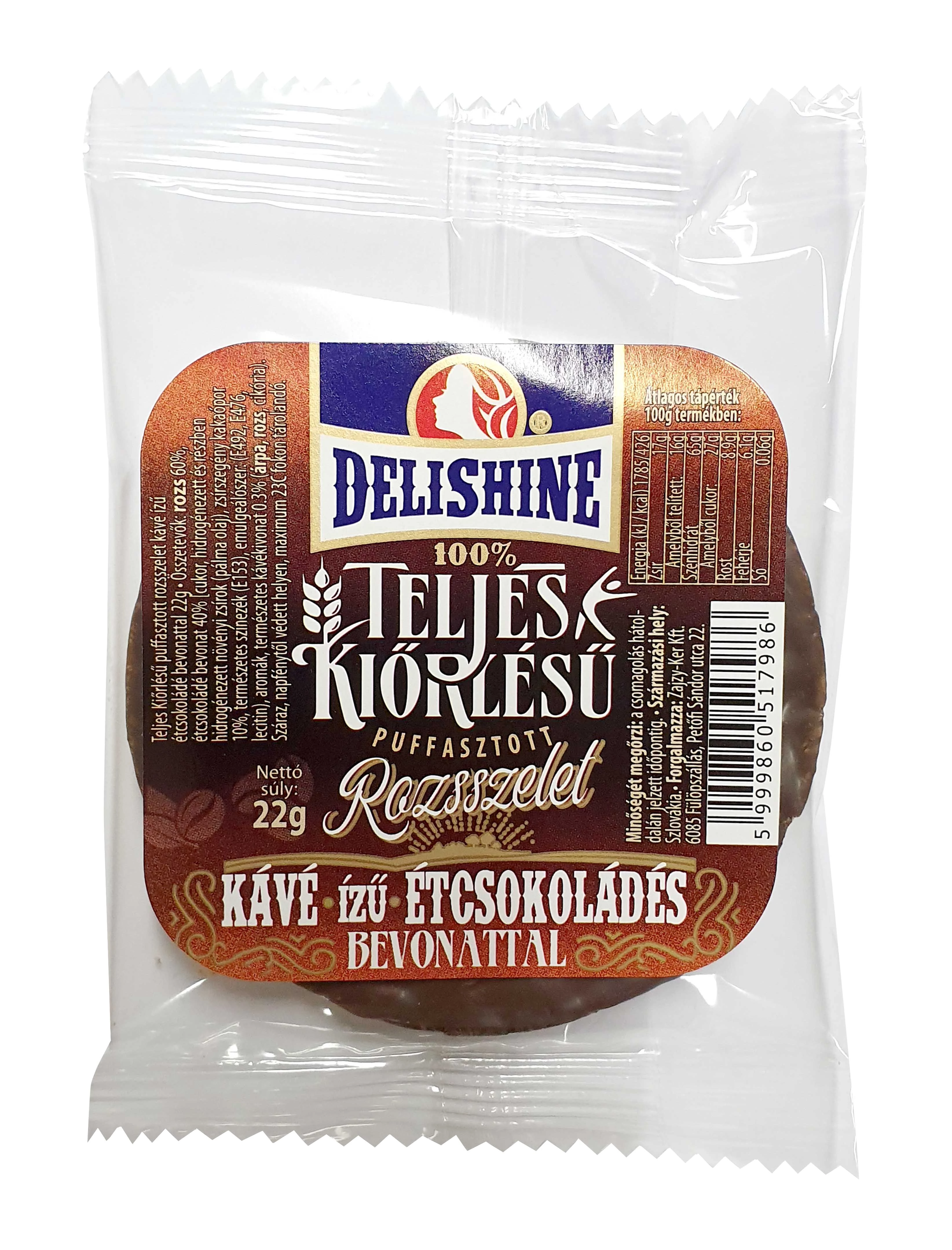 Delishine telj.kiörl. puff. rozs szelet 22g kávé izü étcs.bevonattal