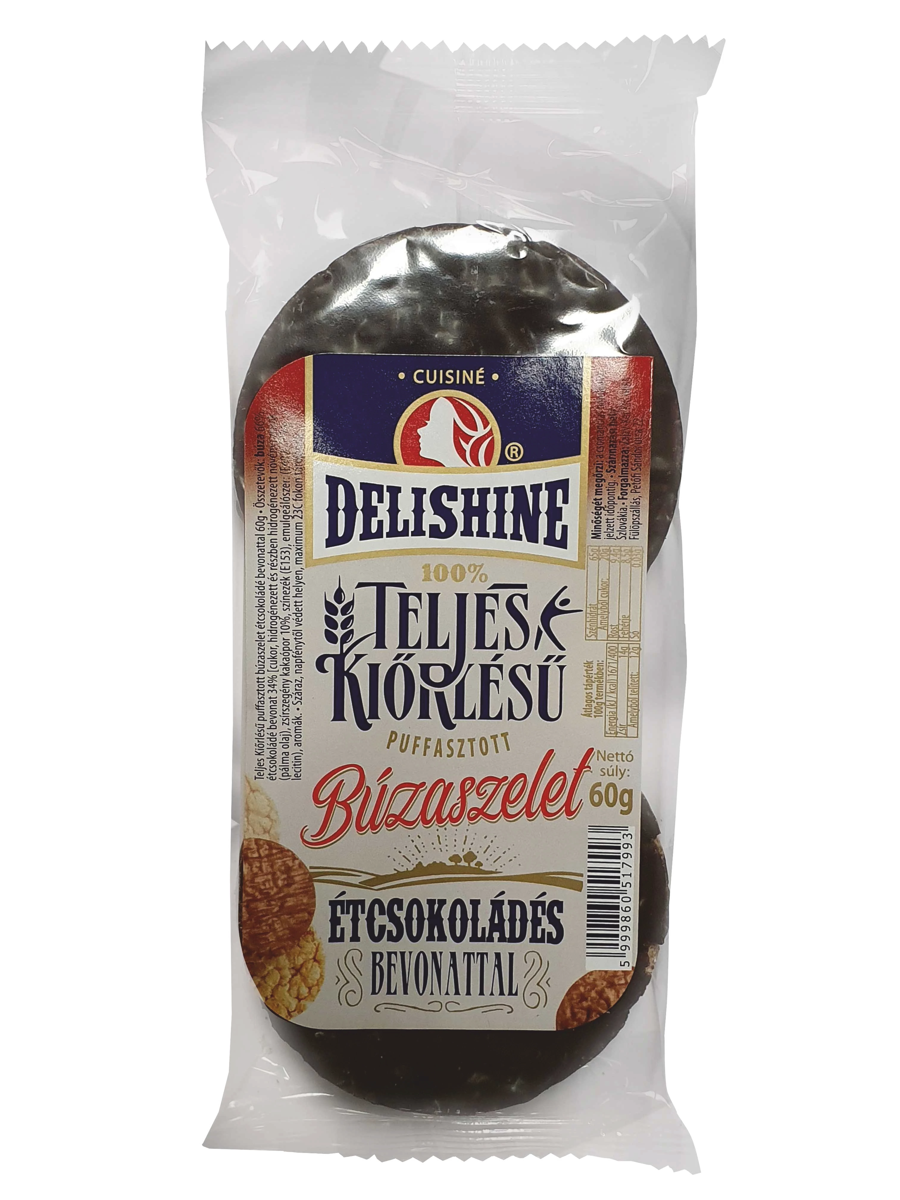 Delishine telj.kiörl. puff. búzaszelet 60g étcsokoládé bev.