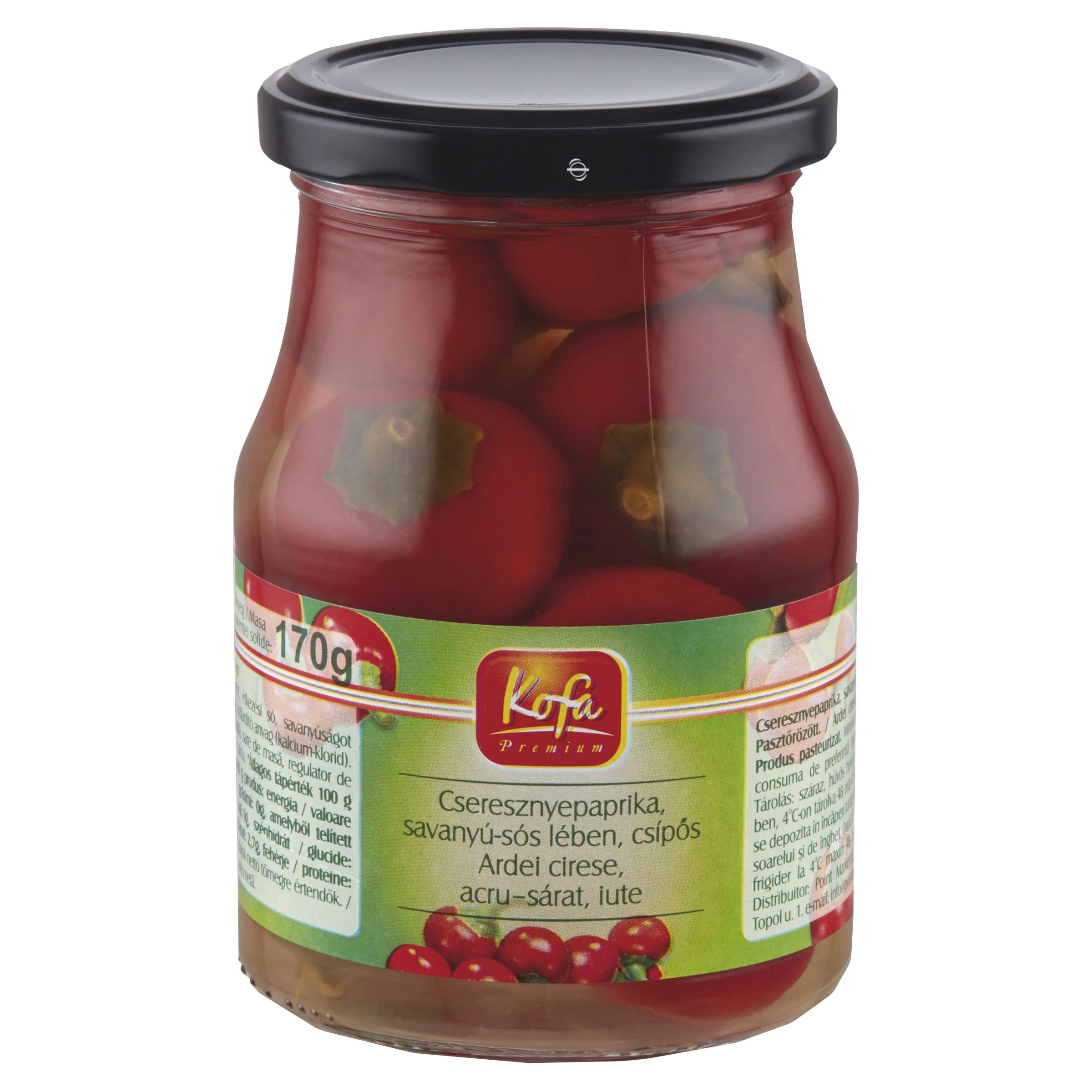 Kofa cseresznyepaprika savanyú-sós lében, csípős 350/170g 370ml