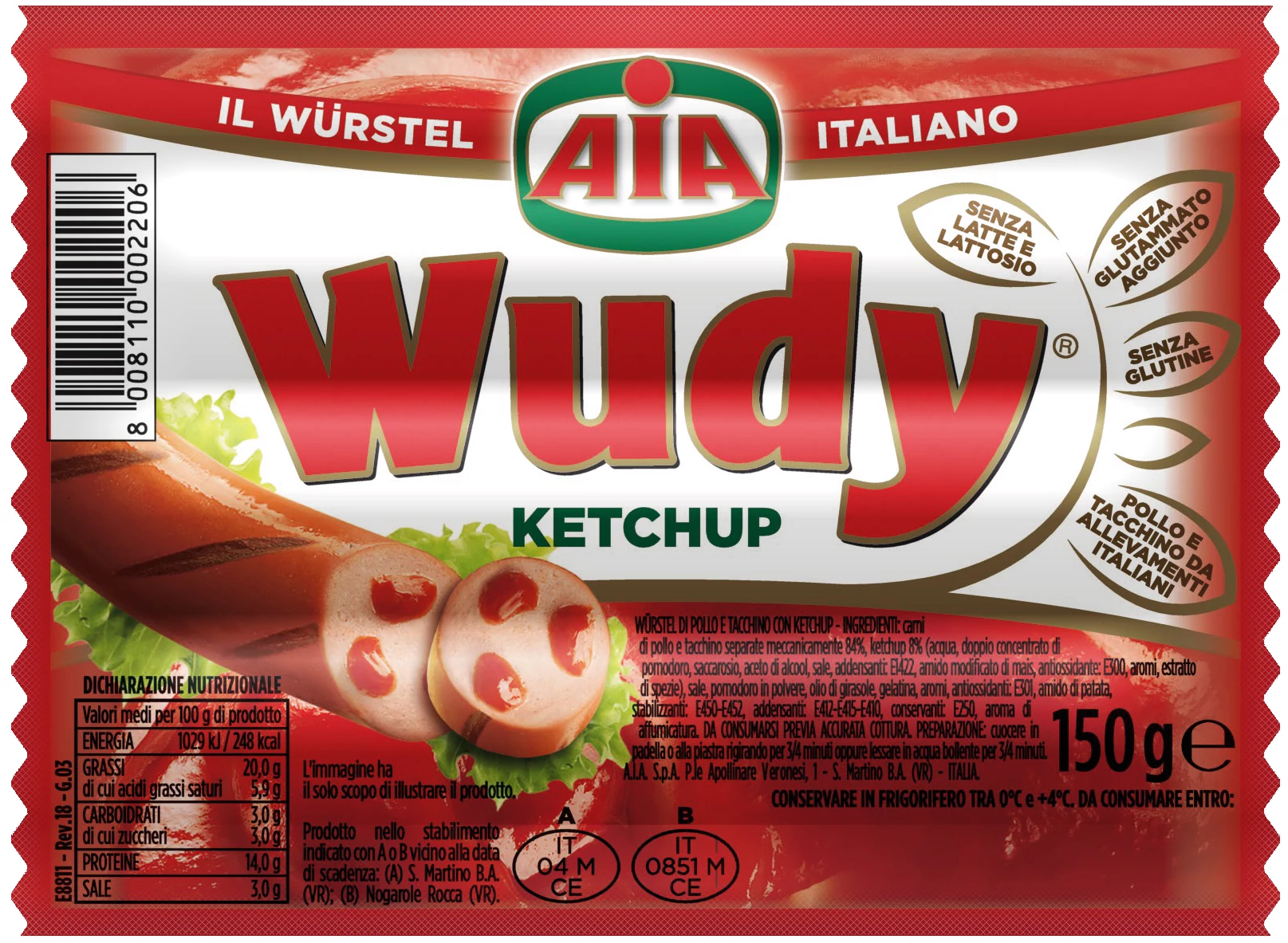 AIA Wudy frankfurti 150g ketchupos