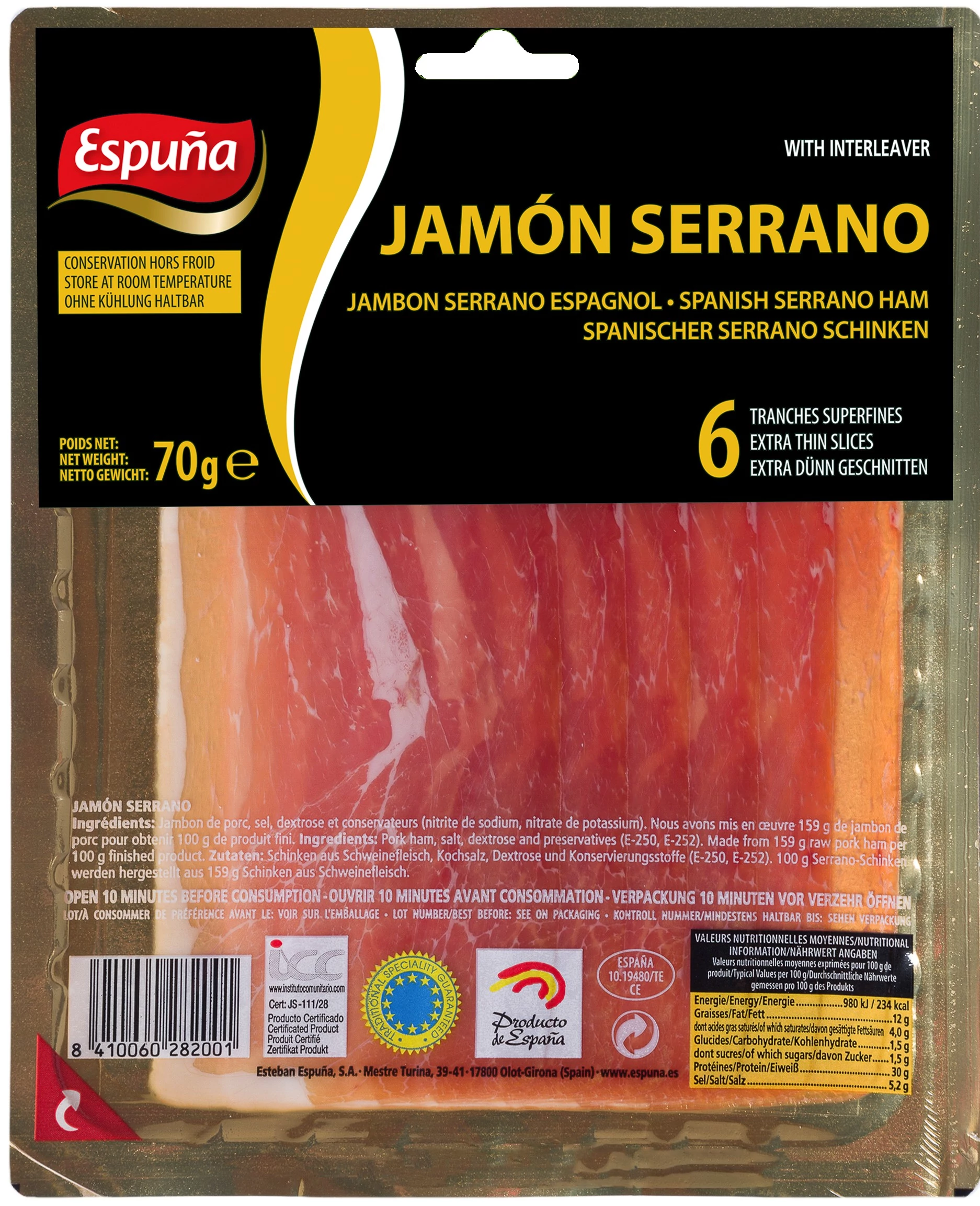 Espuna J.Serrano sonka 70g szeletelt