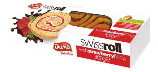 Doma Swissroll csokiba mártott piskóta eper krémmel 300g dobozban