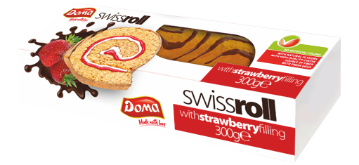 Doma Swissroll csokiba mártott piskóta eper krémmel 300g dobozban