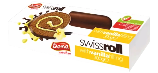 Doma Swissroll csokiba mártott piskóta vanília ízű kr. tt. 300g dobozban