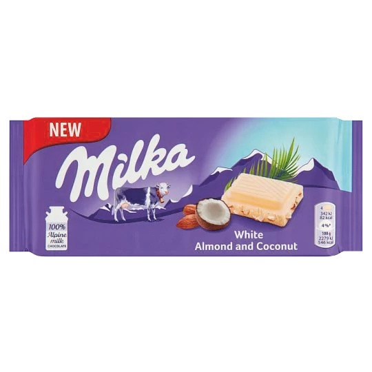 Milka 90g kókuszos fehércsokoládé manduladarabokkal