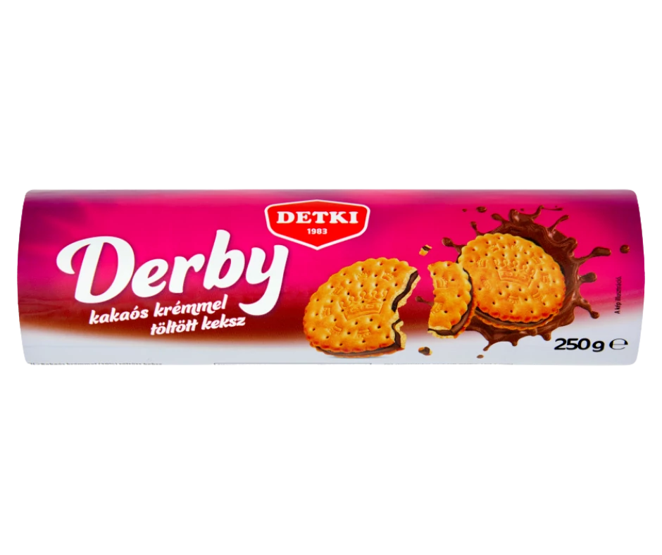 Derby Kakaós krémmel (30%) töltött keksz 250g
