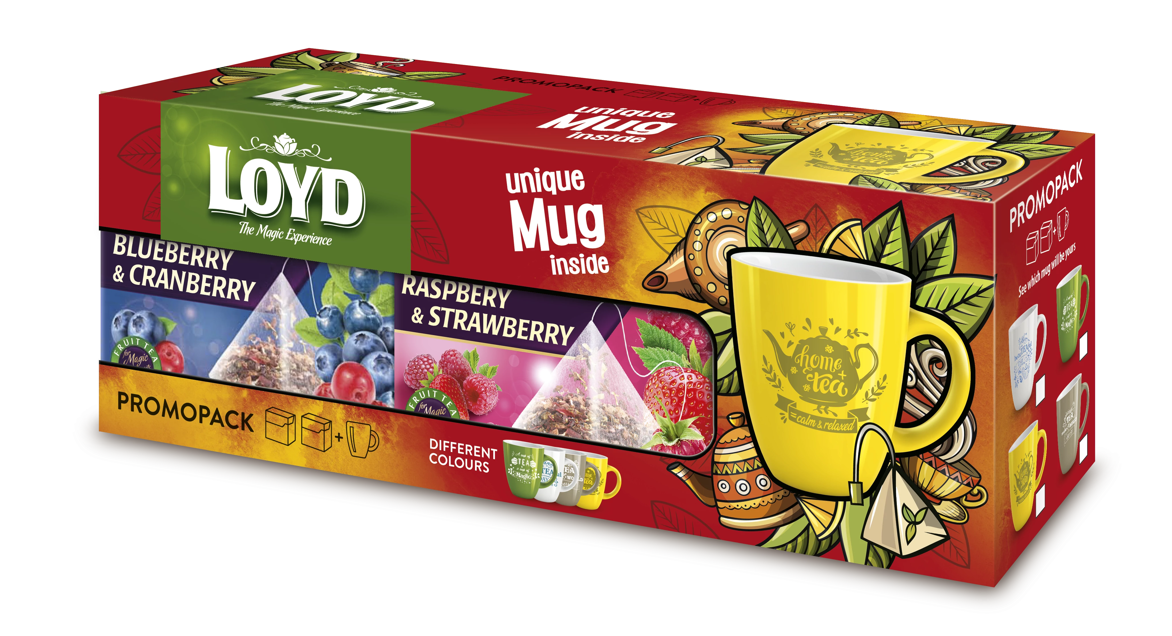 LOYD Teabox Pirosáfonya&feketeáfonya-málna&eper 80g + bögre