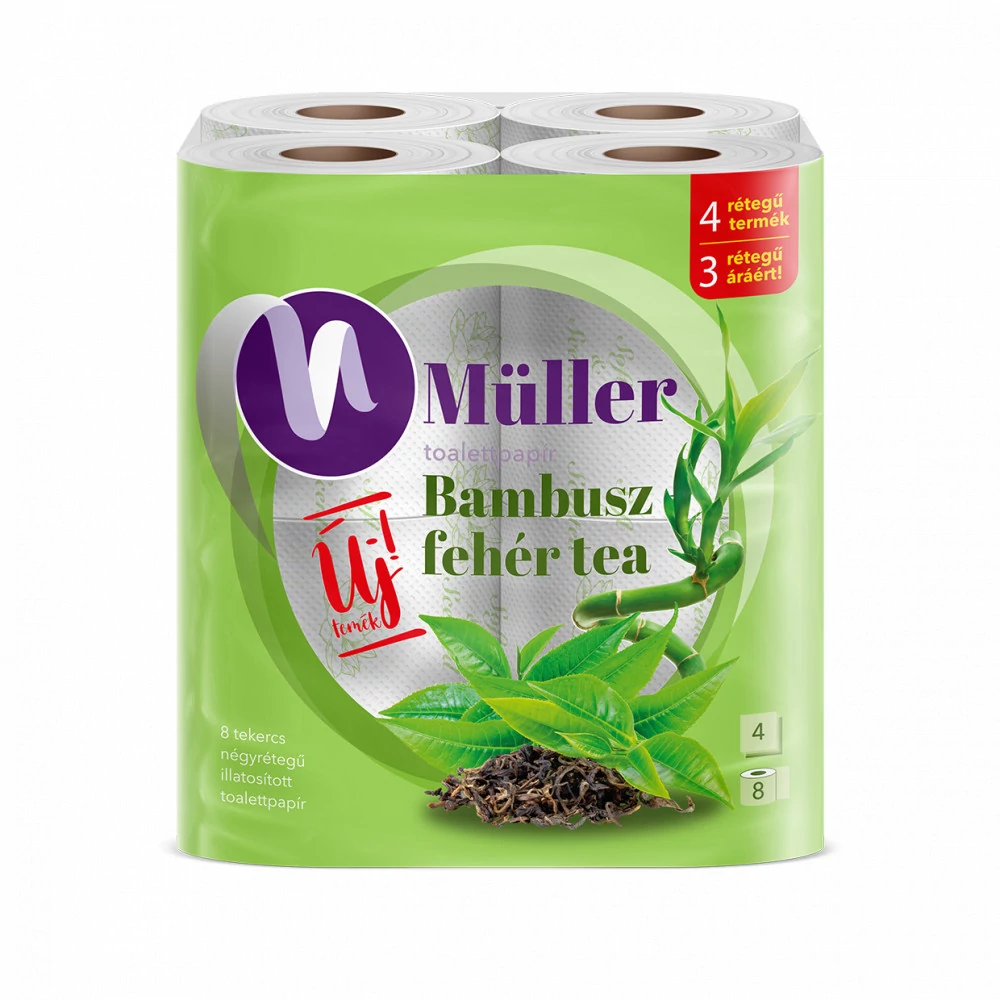 Müller Toalettpapír 8tek. 4rtg. Bambusz-Fehértea