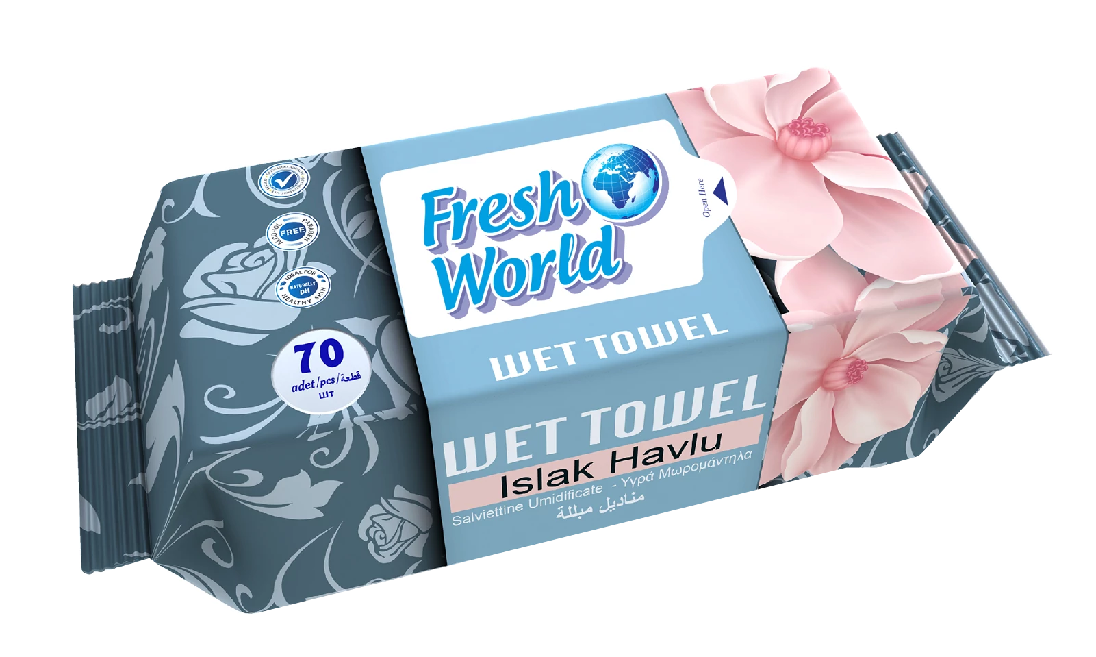 Fresh World nedves törlőkendő Virág illatú 70db