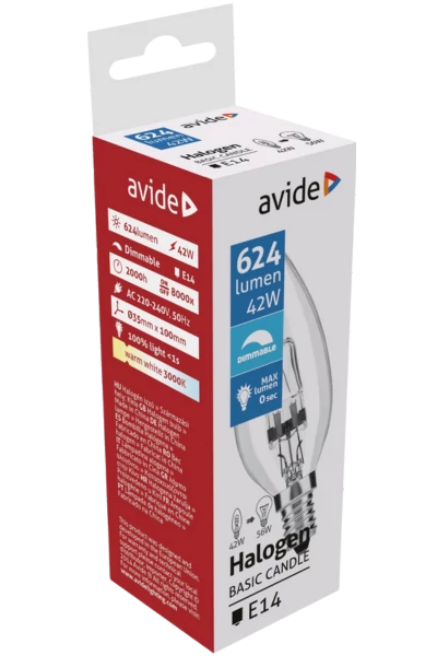 Avide halogén izzó 42W Candle 2000h E14