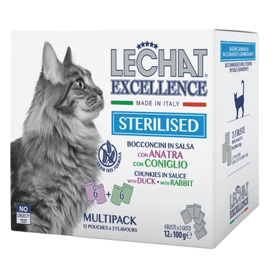 LeChat Excellence 4x100g Steril macskaeledel Kacsa/Nyúl