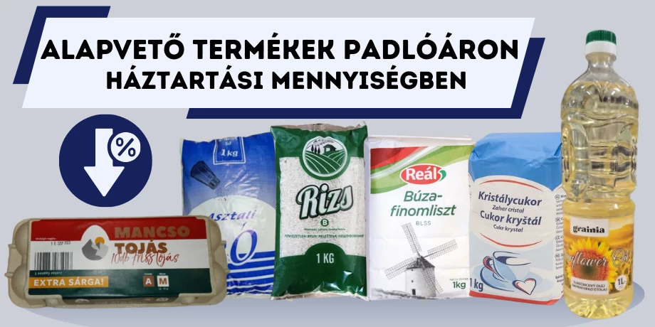 Alapvető termékek padlóáron, háztartási mennyiségben
